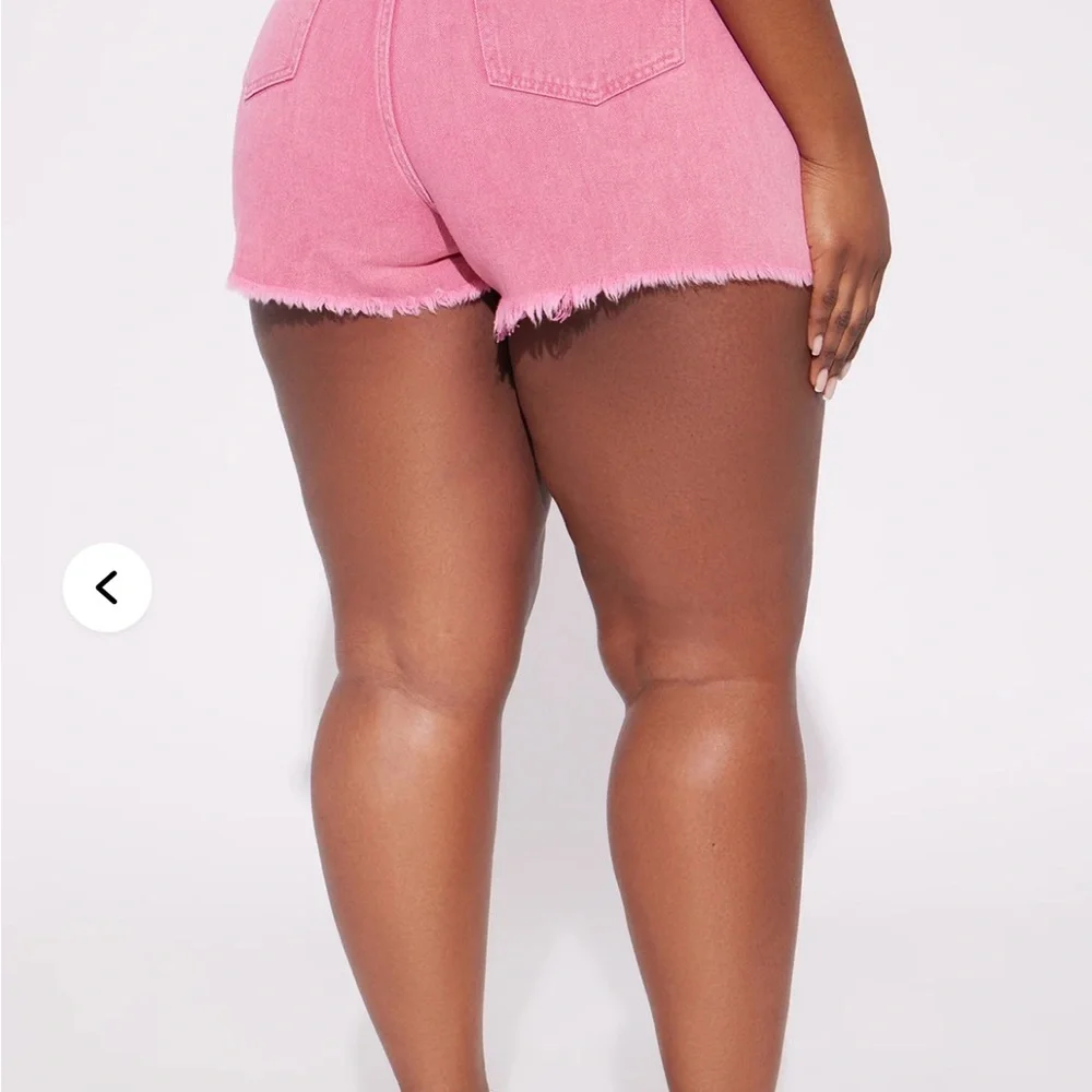 Fashion nova raspberry into you non stretch cut off Pink Distressed Denim Shorts - Picture 3 of 4